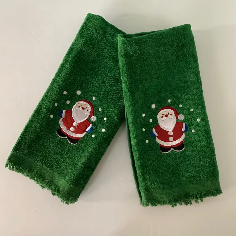 Set of 2 Santa Clause Decorative Home Festive Holiday Christmas Hand Towels